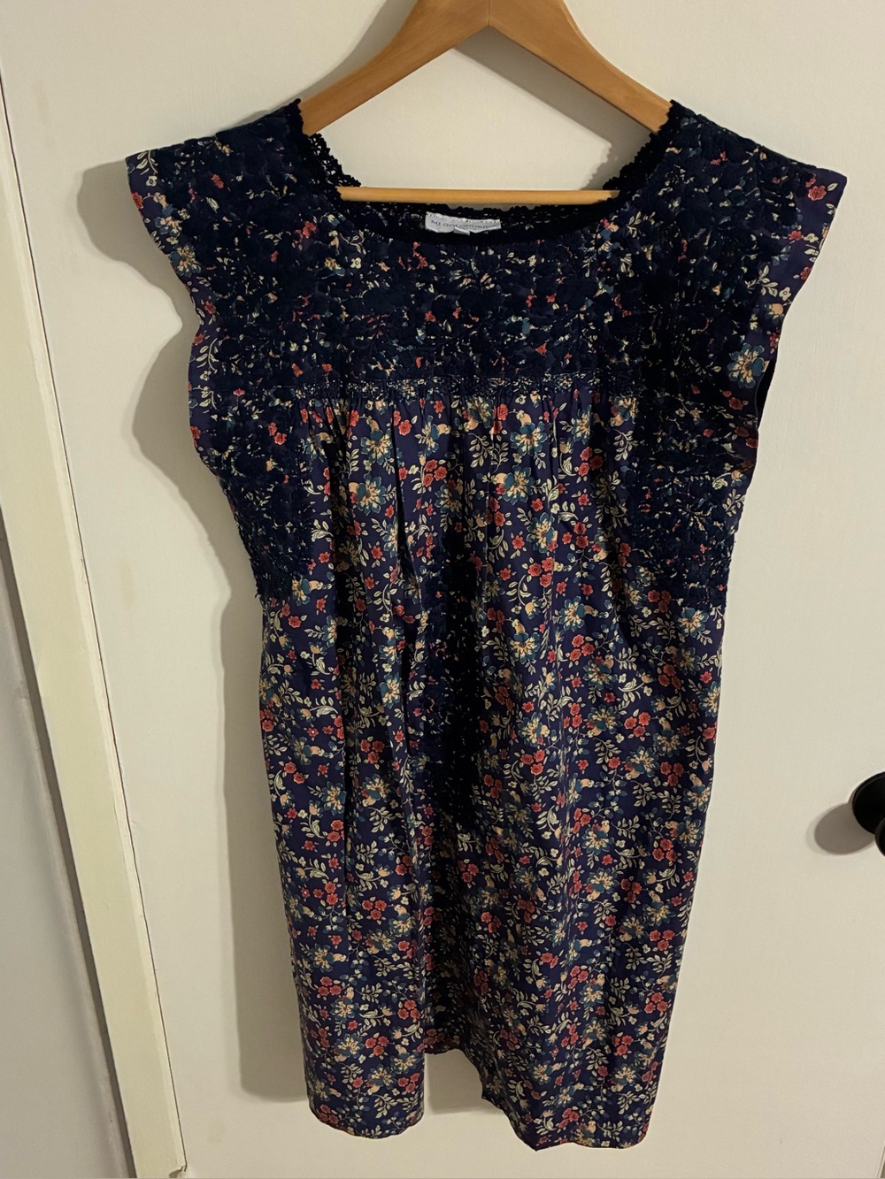 Mi Golondrina Navy Floral Smocked Dress